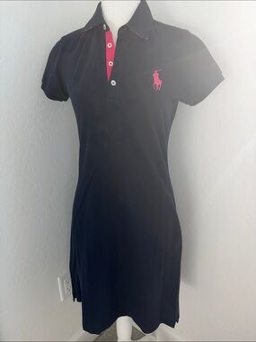 Ralph Lauren Navy Polo Shirt Dress with Pink Accents NWOT
